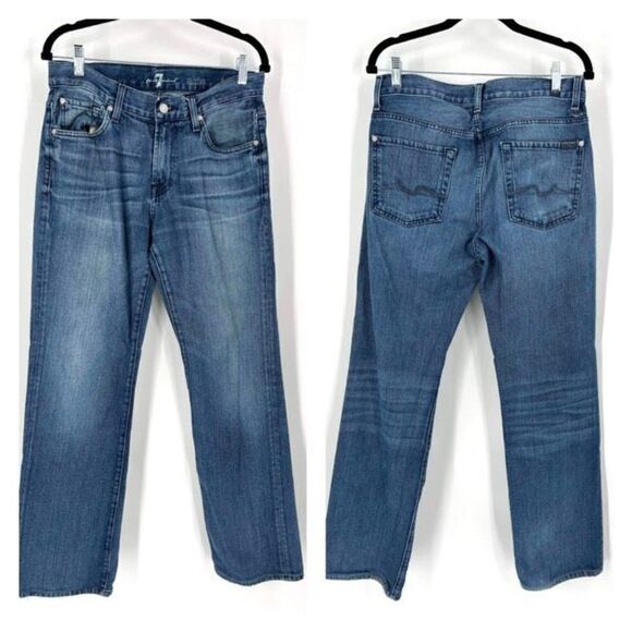 7 For All Mankind Women's Straight Austyn Jeans Blue Denim Medium Wash Size 30 - Picture 1 of 15